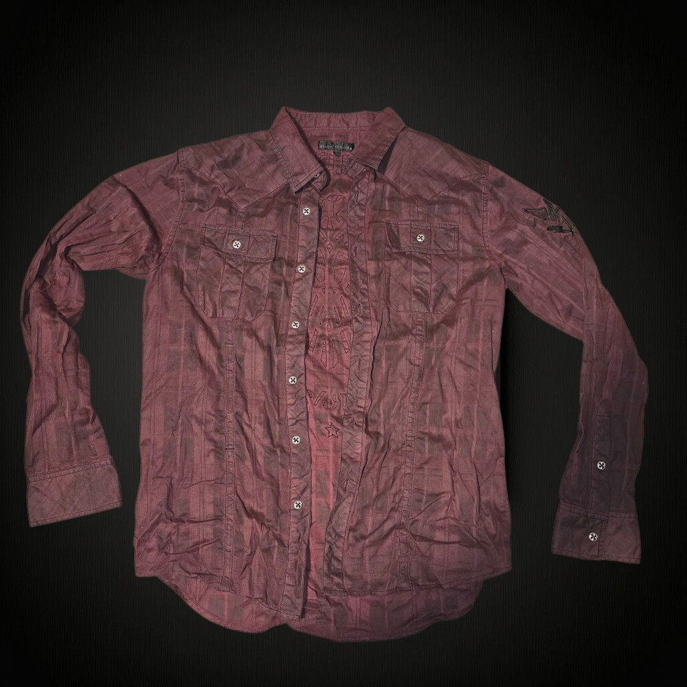 Affliction Maroon Plaid Shirt